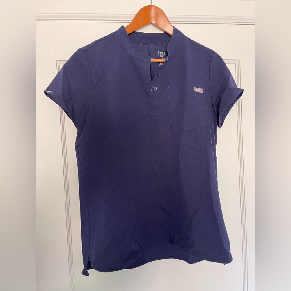 Figs navy Blue button up scrub top
